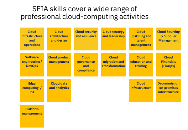 SFIA skills cover a wide range of professional cloud-computing activities