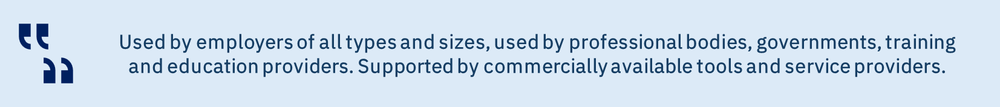 image explaining that SFIA is used by employers of all types and sizes, used by professional bodies, governments, training and education providers. Supported by commercially available tools and service providers.