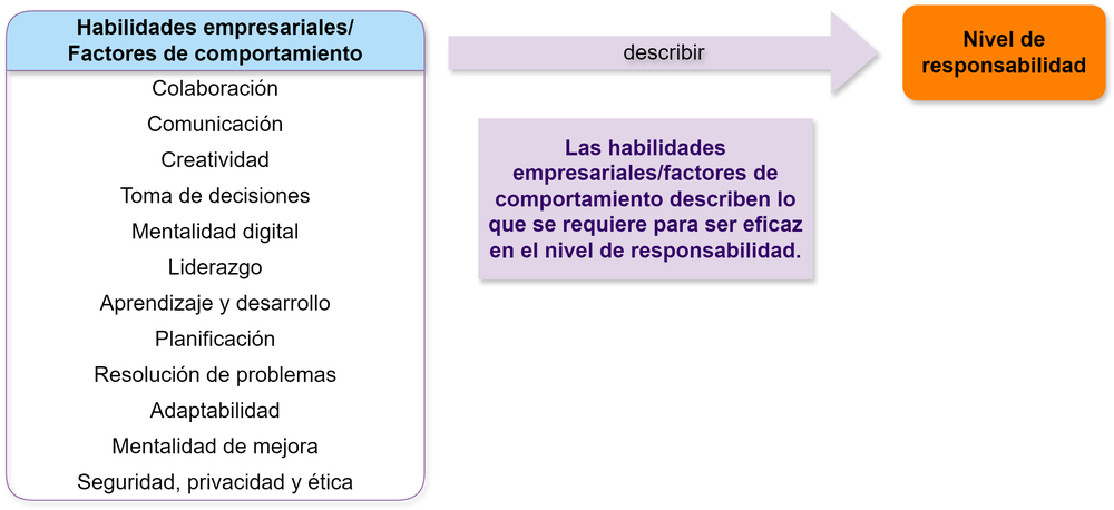 diagram of behavioural factors and business skills and levels of responsibility