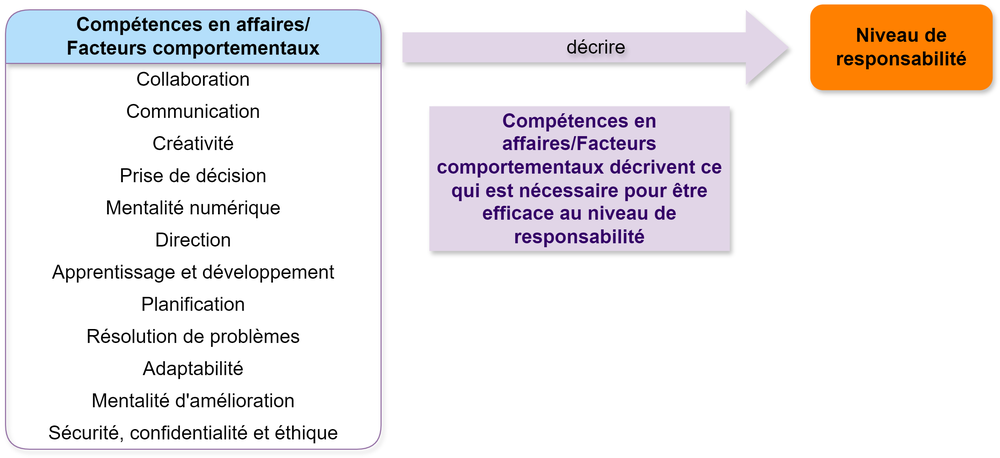 diagram of behavioural factors and business skills and levels of responsibility