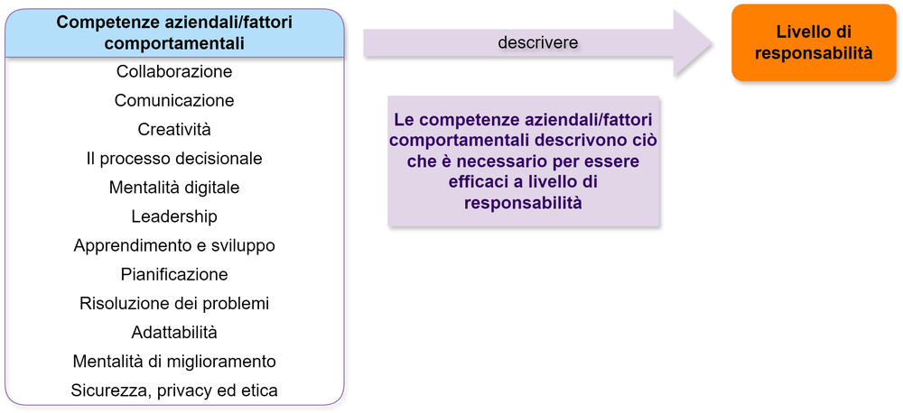 diagram of behavioural factors and business skills and levels of responsibility